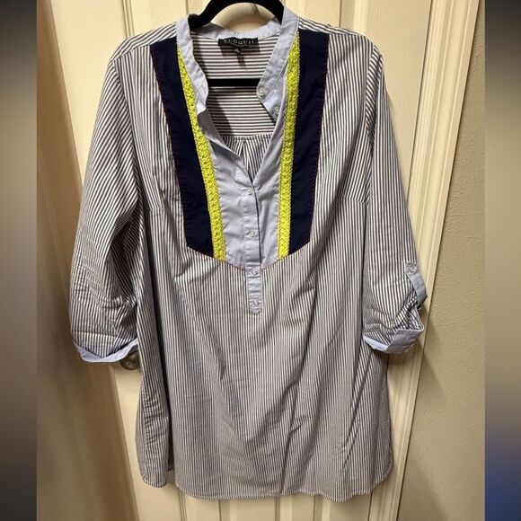 Eloquii Blue Pinstripe Colorblock Bib Shirt Dress Size 18 - Picture 6 of 8